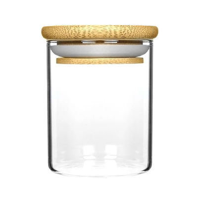Βάζο καρυκευμάτων γυαλιού Borosilicate αποθήκευσης τροφίμων με το καπάκι μπαμπού για τα δημητριακά αλευριού νουντλς χορταριών