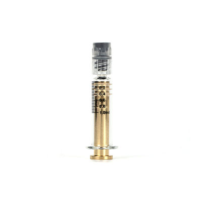 1 ml Luer Lock γυάλινη σύριγγα με μεταλλικό χρυσό εμβόλιο