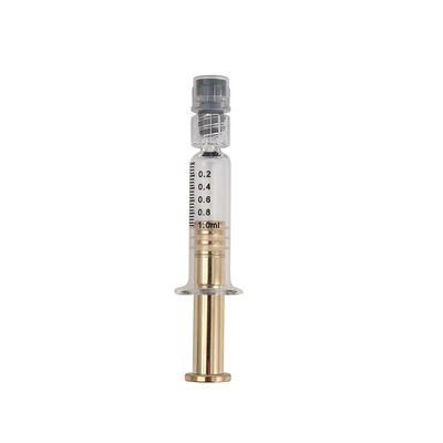 1 ml Luer Lock γυάλινη σύριγγα με μεταλλικό χρυσό εμβόλιο