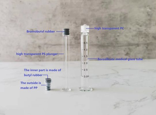 1 ml 2, 25 ml 3 ml 5 ml Προγεμισμένη σύριγγα βοροσιλικικού χάλυβα πλαστικού εμβολίου Luer Lock σύριγγες 5 ml γυάλινες σύριγγες 1 ml