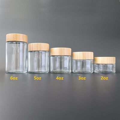 Ασφαλές για τα παιδιά βάζο 2oz 3oz 4oz 5oz 6oz γυαλιού καπακιών μπαμπού για την αποθήκευση καννάβεων