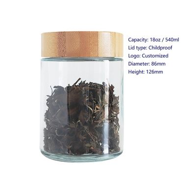 18oz ακίνδυνη για τα παιδιά μαριχουάνα βάζων γυαλιού καπακιών μπαμπού που συσκευάζει το μεγάλο βάζο λουλουδιών κάνναβης