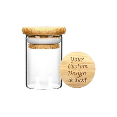 ξύλινο βάζο γυαλιού Borosilicate καπακιών 2oz 3oz για τα ξηρά προϊόντα ζιζανίων