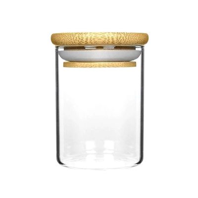 Τα πολλαπλάσια μεγέθη καθαρίζουν το βάζο Borosilicate γυαλιού με το σφραγισμένο σιλικόνη καπάκι μπαμπού