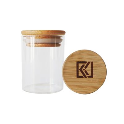ξύλινο βάζο γυαλιού Borosilicate καπακιών 2oz 3oz για τα ξηρά προϊόντα ζιζανίων