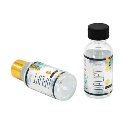 1oz 30ml Διαφανές στρογγυλό γυάλινο μπουκάλι Boston, αεροστεγές, στεγανό, με μαύρο βιδωτό καπάκι για αιθέριο έλαιο, υγρό φάρμακο, υγρό